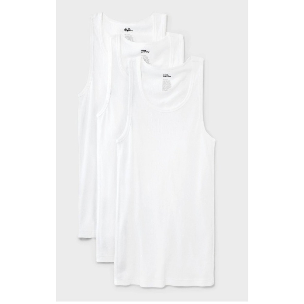 Deal Worthy Tank Tops Men's XXL Medium White 3 Pack Sleeveless Undershirt Ribbed